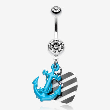 Vibrant Anchor Nautical Heart Belly Ring-Blue